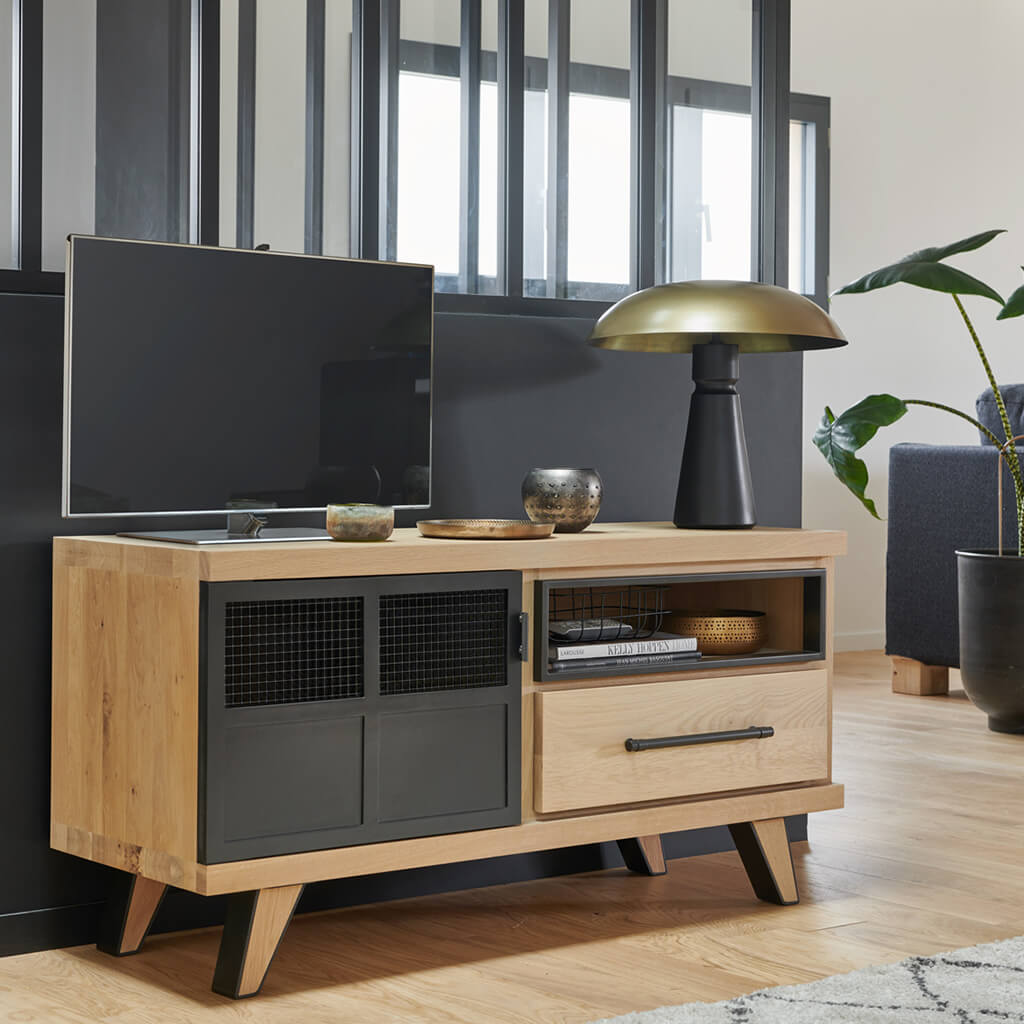 Petit meuble tv gris en chêne PAROS, Meubles TV