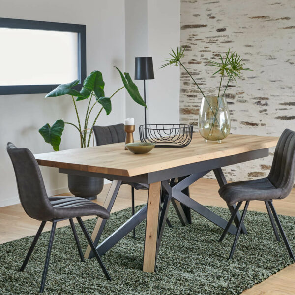 Table rectangulaire style industriel pied central Collection Galery Style industriel bois- metal chêne massif couture meubles Duquesnoy frelinghien nord lille armentieres