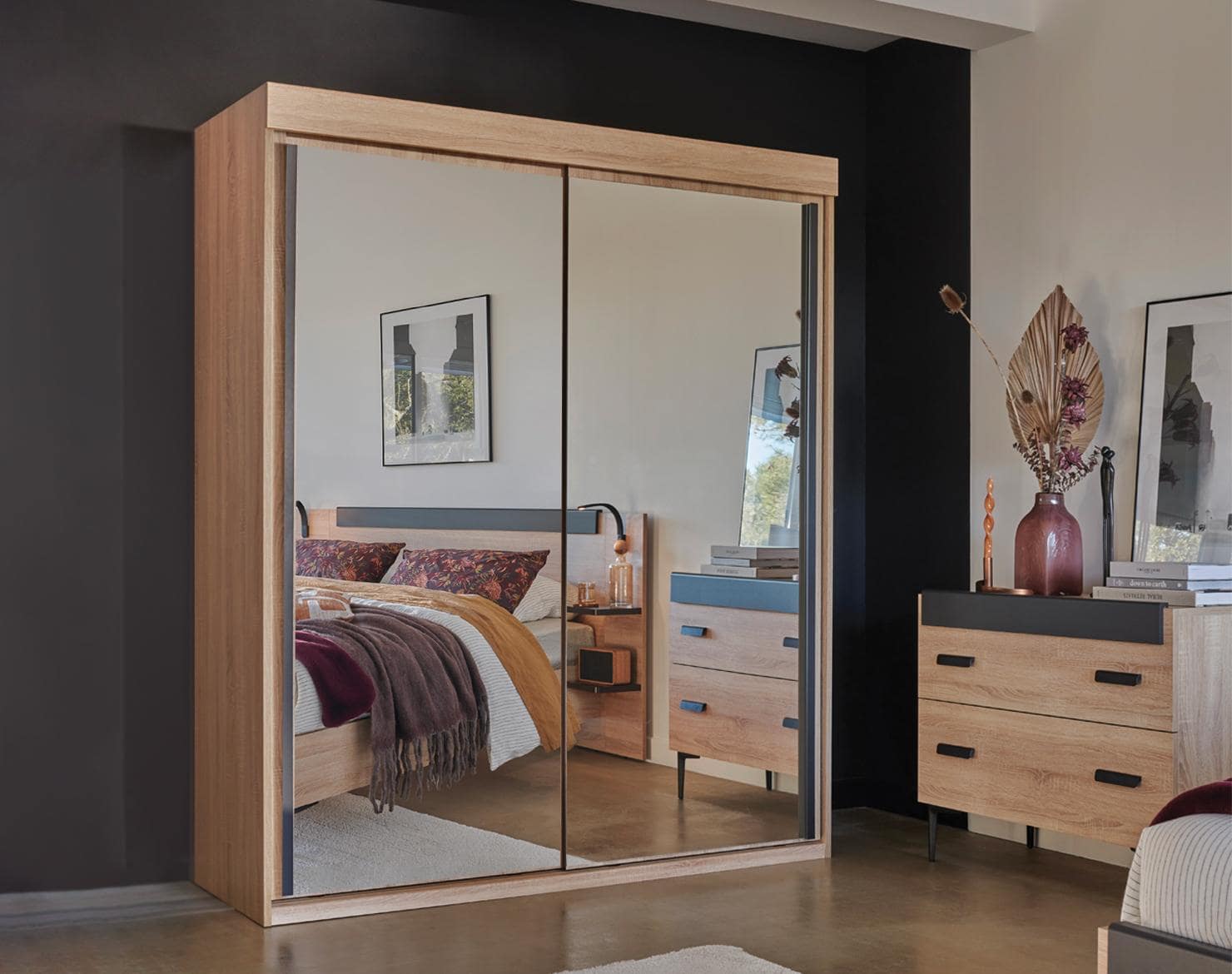 Armoire FIRST 1 Porte Bois Et 1 Porte Miroir Coulissantes Meubles 