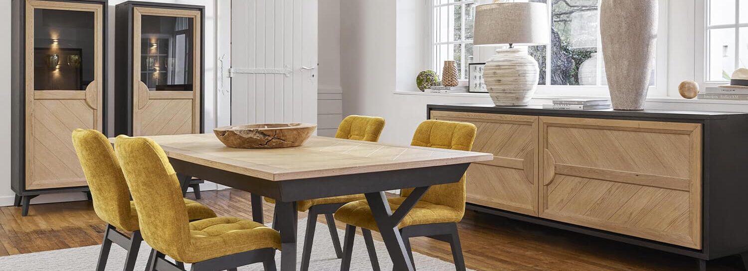 salle-a-manger-ambiance-campagne-chic-haussmann (1)-min Ambiance salle à manger de la collection Haussmann , des ateliers de langres , fabrication française en chêne massif, meubles Duquesnoy frelinghien nord Lille Armentières