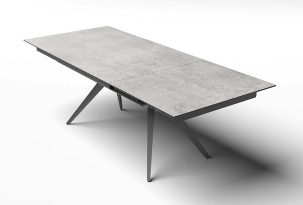 Table contemporaine PISA avec allonge de 60 cm en céramique ou dessus bois piétement métal meubles duquesnoy frelinghien nord lille armentieres