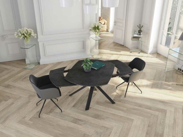 KHEOPS - Table repas plateau céramique 2 allonges escamotables pieds métal 7 coloris 2 tailles 120 ou 130 Meubles Duquesnoy Frelinghien nord lille armenetieres