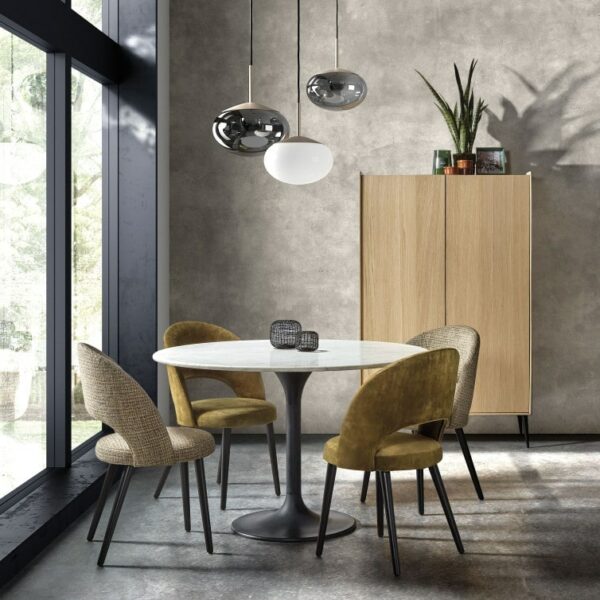 TABLE RONDE TORSO EN MARBRE PIED TULIPE METAL CASTLE LINE MEUBLES DUQUESNOY FRELINGHIEN NORD LILLE ARMENTIERES