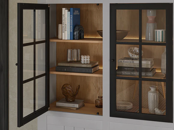 MEUBLE VITRINE COLLECTION COSY CHENE MASSIF FABRICATION FRANÇAISE ATELIERS DE LANGRES MEUBLES DUQUESNOY FRELINGHIEN NORD LILLE ARMENTIERES BELGIQUE