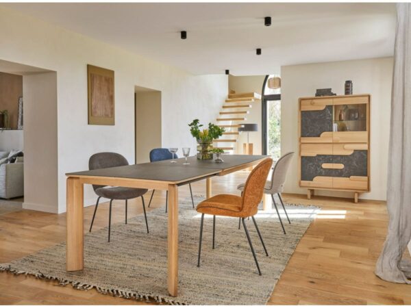 VITRINE. TABLE RECTANGULAIRE -ABSOLU meubles couture chêne massif -céramique MEUBLES DUQUESNOY FRELINGHIEN NORD LILLE ARMENTIERES BELGIQUE