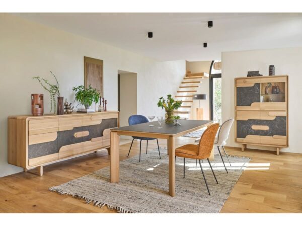 VITRINE -Buffet 4 portes . TABLE RECTANGULAIRE -ABSOLU meubles couture chêne massif -céramique MEUBLES DUQUESNOY FRELINGHIEN NORD LILLE ARMENTIERES BELGIQUE