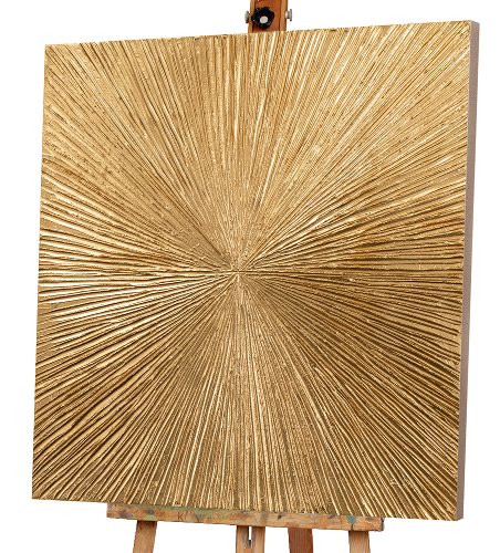 Peinture acrylique - élégance dorée - Toile sur châssis en bois - format carré - 100 cm x 100 cm- Meubles Duquesnoy Frelinghien Nord Lille