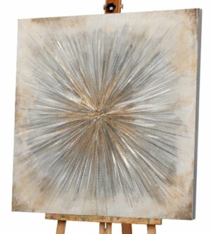 Peinture acrylique - Soleil en Or et Argent - Toile sur châssis en bois - format carré - 100 cm x 100 cm- Meubles Duquesnoy Frelinghien Nord Lille