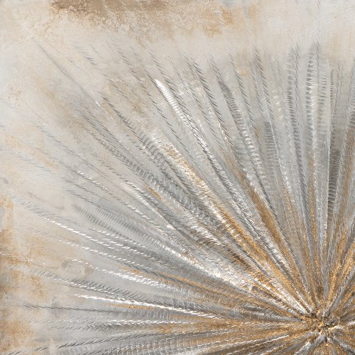 Peinture acrylique - Soleil en Or et Argent - Toile sur châssis en bois - format carré - 100 cm x 100 cm- Meubles Duquesnoy Frelinghien Nord Lille