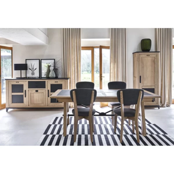 CHAISE INDUS CHENE MASSIF TISSU -ATELIER DE LANGRES LELIEVRE FABRICATION FRANCAISE MEUBLES DUQUESNOY FRELINGFHIEN NORD LILLE ARMENTIERES