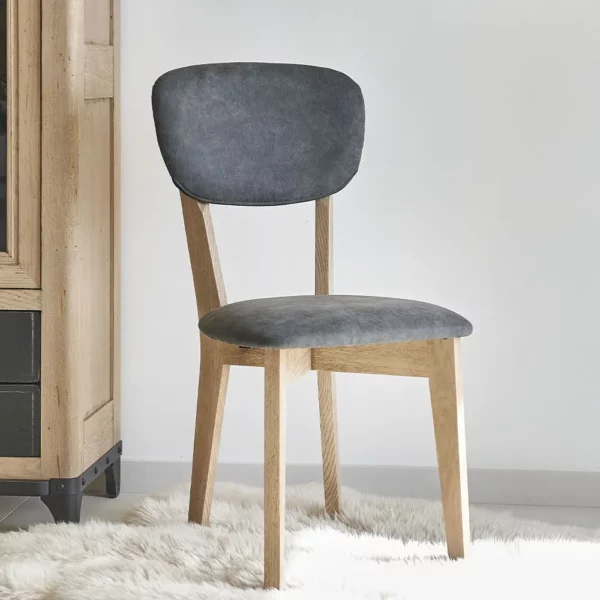 CHAISE INDUS CHENE MASSIF TISSU -ATELIER DE LANGRES LELIEVRE FABRICATION FRANCAISE MEUBLES DUQUESNOY FRELINGFHIEN NORD LILLE ARMENTIERES