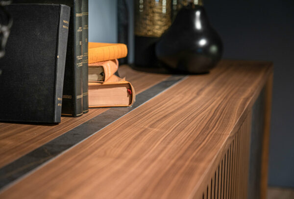 UFFET FLY PIANA 3 OU 4 PORTES EN CHENE NOYER CERAMIQUE VERRE BOIS ESSENCIA TABULA ESSENCIA MEUBLES DUQUESNOY FRELINGHIEN NORD LILLE ARMENTIERES