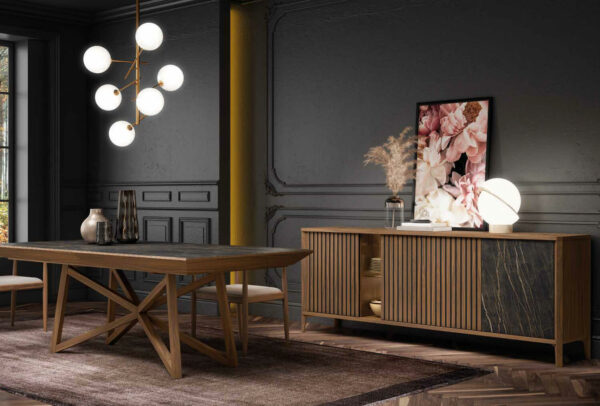 UFFET FLY PIANA 3 OU 4 PORTES EN CHENE NOYER CERAMIQUE VERRE BOIS ESSENCIA TABULA ESSENCIA MEUBLES DUQUESNOY FRELINGHIEN NORD LILLE ARMENTIERES