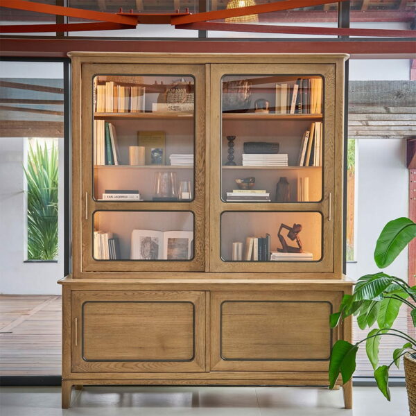 BIBLIOTHEQUE VITRINE VAISSELIER JAZZ ARTCOPI CHENE MASSIF FABRICATION FRANCAISE MEUBLES DUQUESNOY FRELINGHIEN NORD LILLE ARMENTIERES