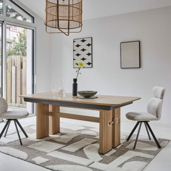 TABLE RECTANGULAIRE AVEC ALLONGE TANGO ARTCOPI CHENE MASSIF FABRICATION FRANCAISE MEUBLES DUQUESNOY FRELINGHIEN NORD LILLE ARMENTIERES