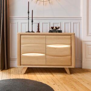 PETIT BUFFET 2 PORTES COLLECTION OLONNE MEUBLES COUTURES CHENE MASSIF - CÉRAMIQUE AVEC LEDS PERSONNALISABLE MEUBLES DUQUESNOY FRALINGHIEN NORD LILLE ARMENTIERES