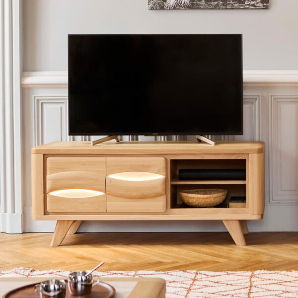 MEUBLE TV 2 PORTES COLLECTION OLONNE MEUBLES COUTURES CHENE MASSIF - CÉRAMIQUE AVEC LEDS PERSONNALISABLE MEUBLES DUQUESNOY FRALINGHIEN NORD LILLE ARMENTIERES