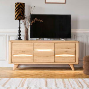 GRAND MEUBLE TV 3 PORTES COLLECTION OLONNE MEUBLES COUTURES CHENE MASSIF - CÉRAMIQUE AVEC LEDS PERSONNALISABLE MEUBLES DUQUESNOY FRALINGHIEN NORD LILLE ARMENTIERES