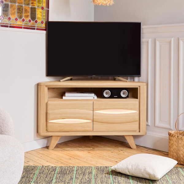 MEUBLE TV ANGLE COLLECTION OLONNE MEUBLES COUTURES CHENE MASSIF - CÉRAMIQUE AVEC LEDS PERSONNALISABLE MEUBLES DUQUESNOY FRALINGHIEN NORD LILLE ARMENTIERES