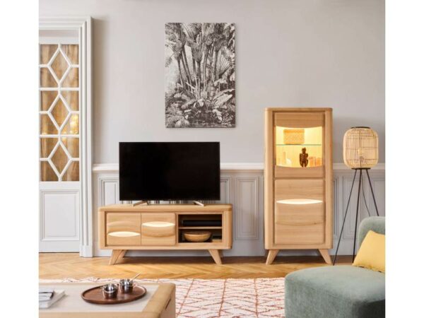 MEUBLE TV 2 PORTES COLLECTION OLONNE MEUBLES COUTURES CHENE MASSIF - CÉRAMIQUE AVEC LEDS PERSONNALISABLE MEUBLES DUQUESNOY FRALINGHIEN NORD LILLE ARMENTIERES