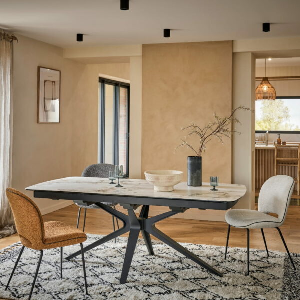 TABLE EXTENSIBLE CERAMIQUE LAGOS COLLECTION OLONNE MEUBLES COUTURES CHENE MASSIF - CÉRAMIQUE AVEC LEDS PERSONNALISABLE MEUBLES DUQUESNOY FRALINGHIEN NORD LILLE ARMENTIERES