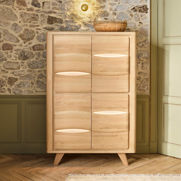 VITRINE PORTES PLEINES COLLECTION OLONNE MEUBLES COUTURES CHENE MASSIF - CÉRAMIQUE AVEC LEDS PERSONNALISABLE MEUBLES DUQUESNOY FRALINGHIEN NORD LILLE ARMENTIERES